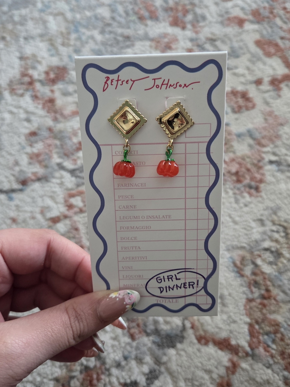 Betsey Johnson Gold with Red Tomatos Dangle Earrings